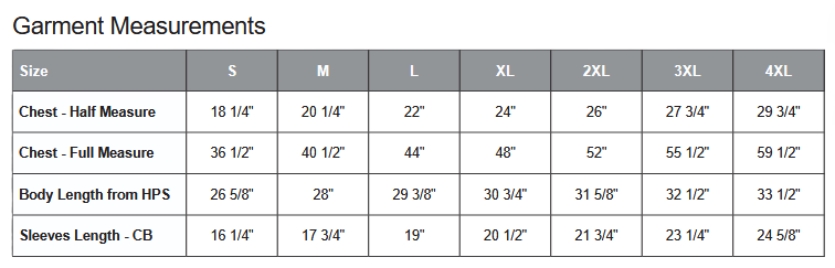 ATC 1000 T-Shirt Sizing Chart