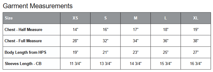 ATC 1000Y T-Shirt Sizing Chart