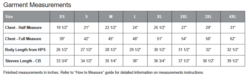 ATC F2100 Hoodie Sizing Chart