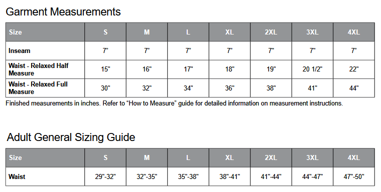 ATC F2875 Shorts Sizing Chart