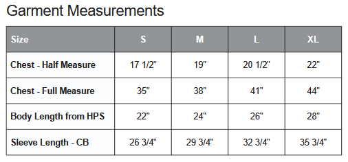 Coal Harbour 7690Y Jacket Sizing Chart